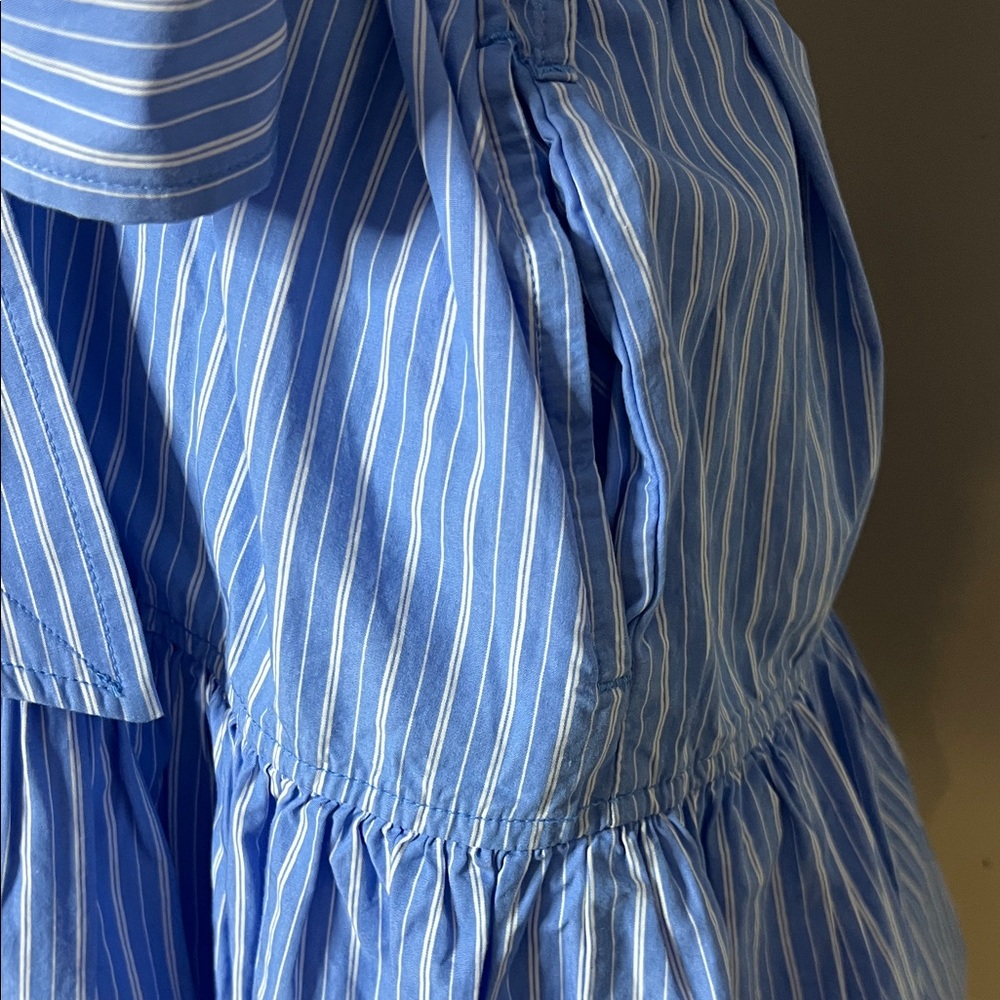 👔🐬🏳️NWT Elegant Blue Striped Shirt Mini Bubble Dress - Picture 11 of 17
